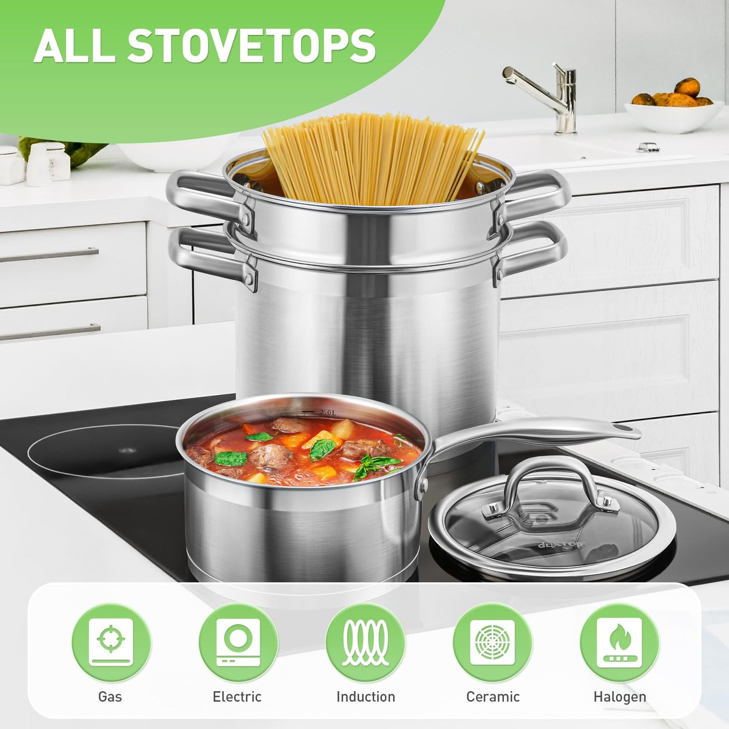 Duxtop Professional Stainless Steel Pots and Pans Set, 17PC Induction Cookware Set, Impact-bonded Technology