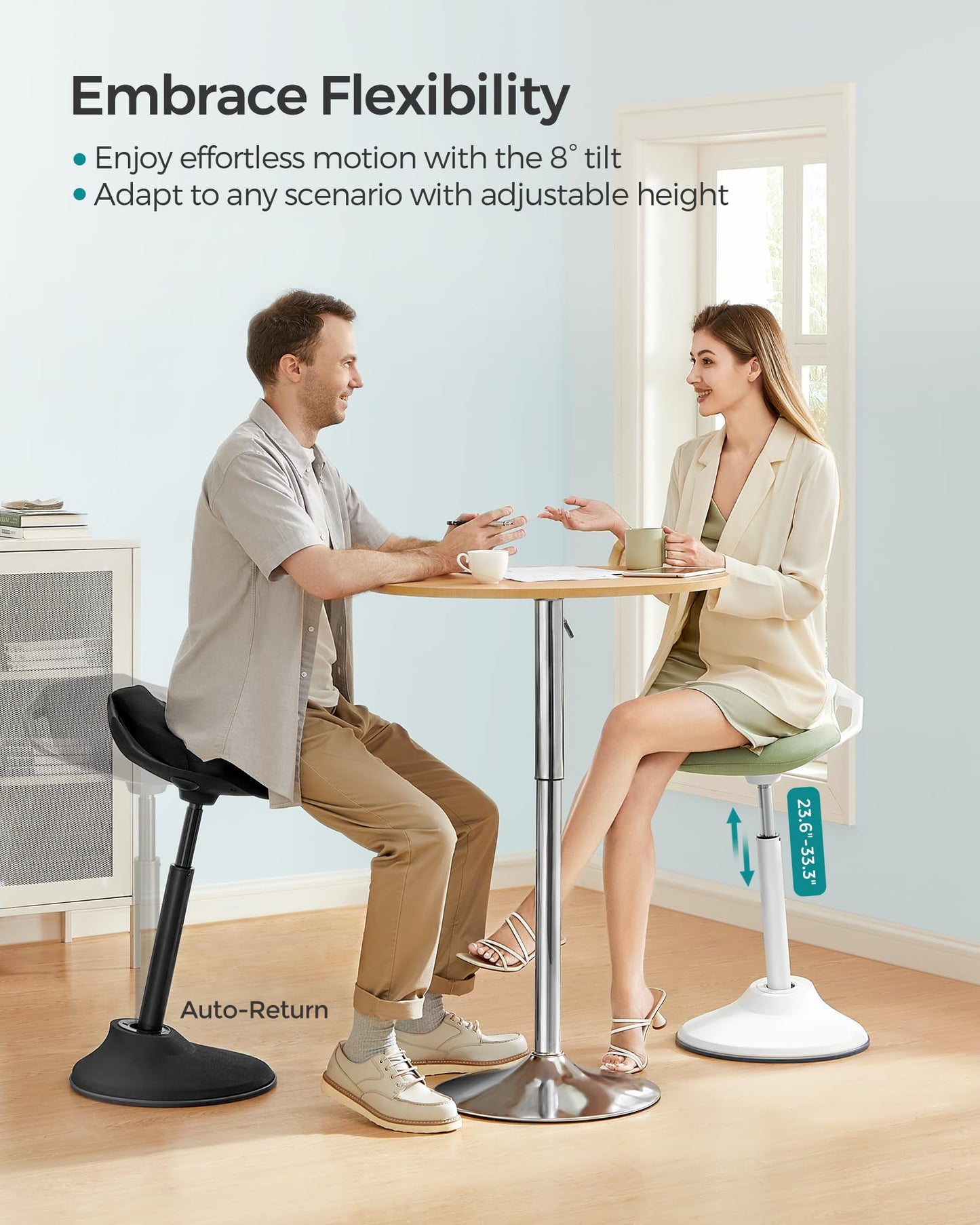 SONGMICS Standing Desk Chair, Adjustable Ergonomic Wobble Stool, 23.6-33.3 Inches Drafting Chair, Swivel Sitting Balance Stool, Fabric Upholstery, Anti-Slip Bottom Pad, Ink Black UOSC02BK