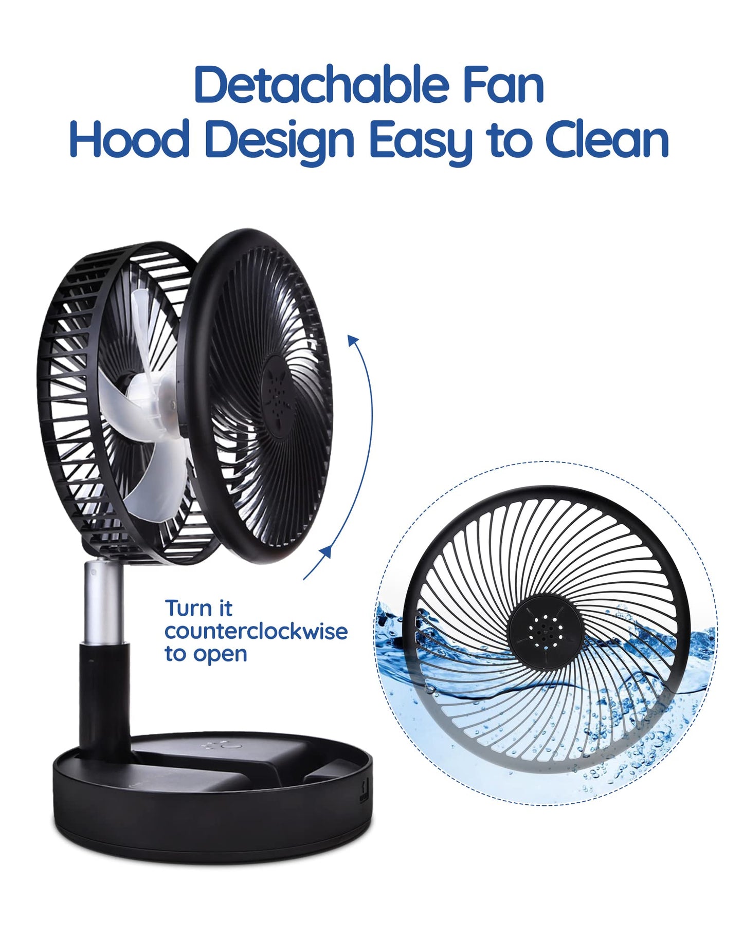 Primevolve Battery Operated Fan,Portable Rechargeable USB Floor Table Desk Fan with Adjustable Height, 4 Speed Settings Pedestal Fan for Bedroom Camping Travel,Black 7.7"