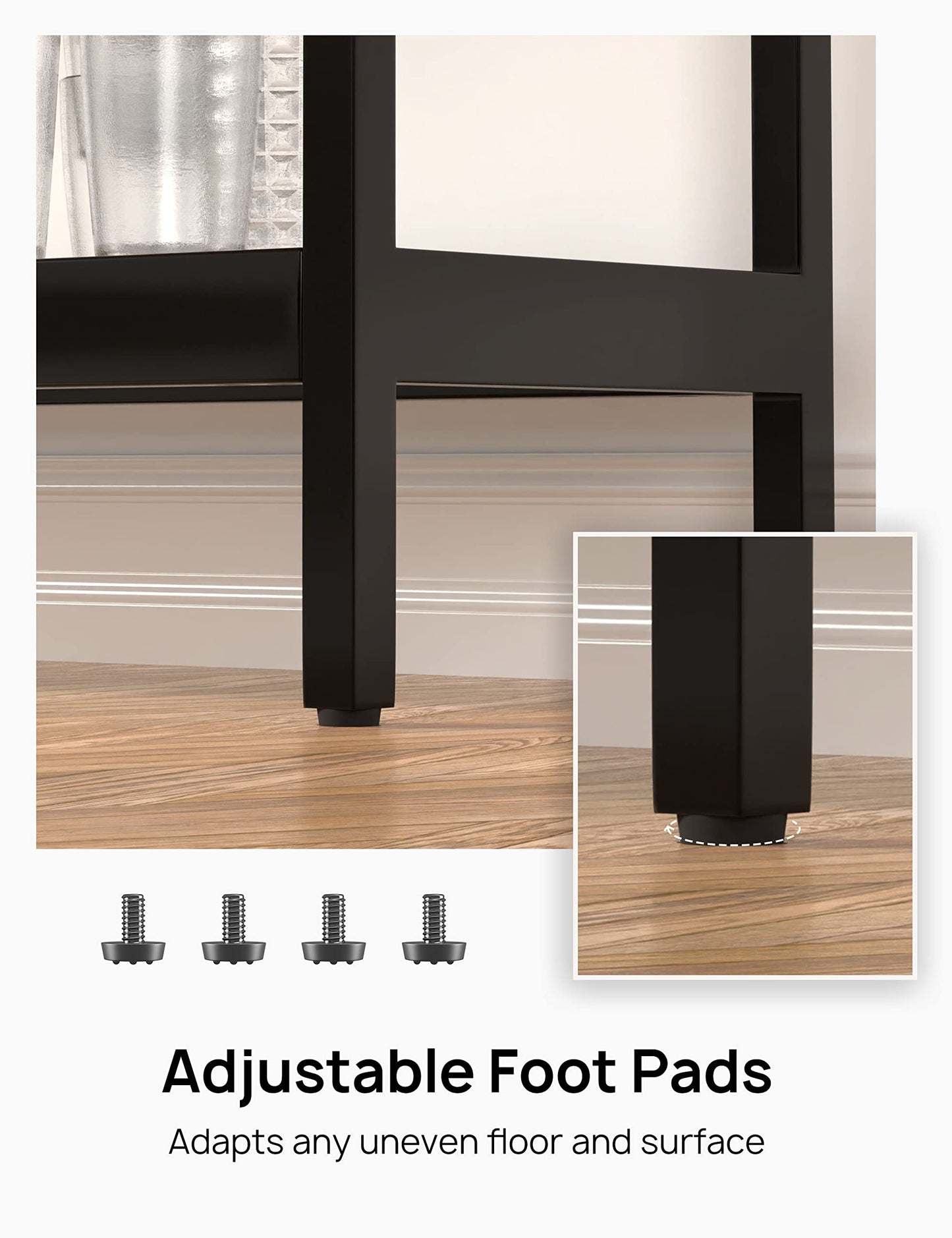 Evajoy Console Table, 55" Entryway Table with 3 Tiers, Open Glass Sofa Table for Living Room, Foyer, Entryway, Bedroom, Hallway, Black