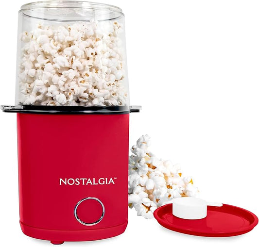 Nostalgia 8-Cup Hot Air Popcorn Maker & Bowl - 2-In-1 Bowl & Lid, 2 oz Measuring Cup - Oil-Free Pop Corn for Movie Night, Snacks, Birthday Parties, and More - Red