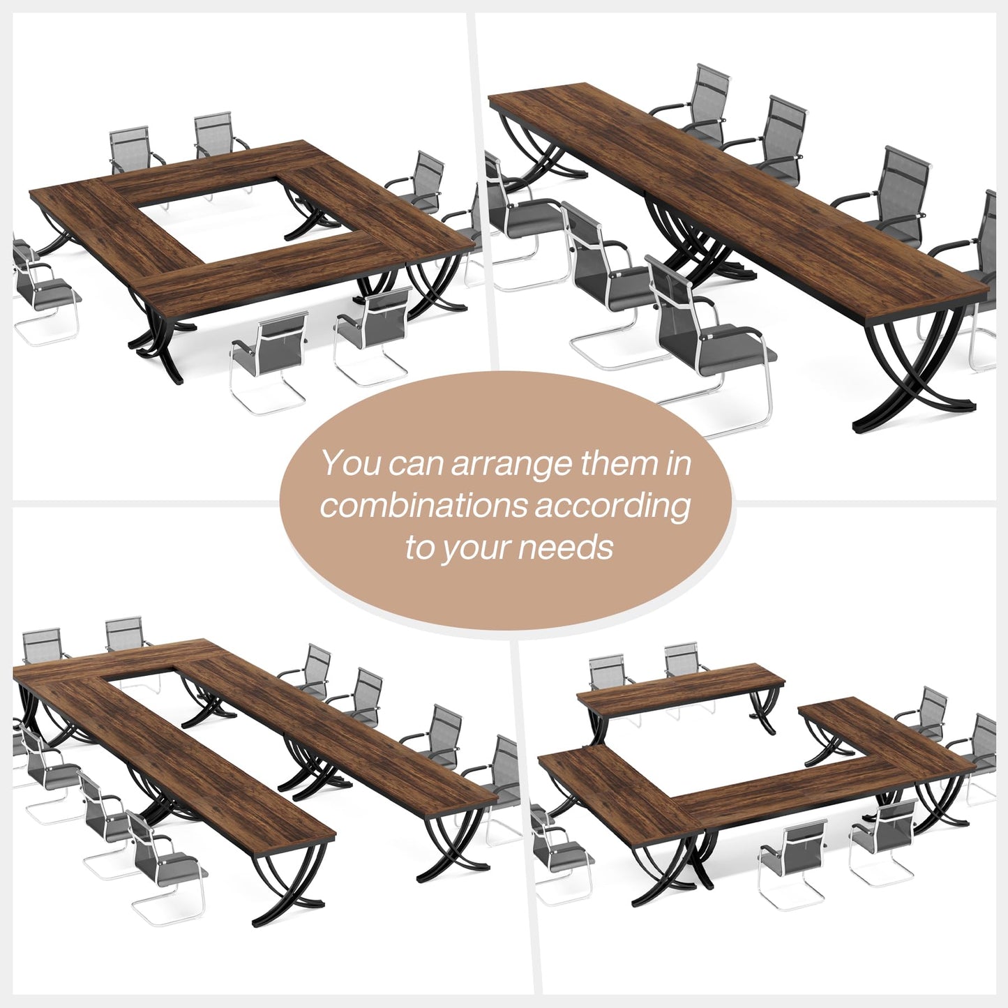 Tribesigns 6.5FT Conference Table for 6-8 People, 78 inch Long Rectangular Seminar Table with Strong Metal Frame, Business Furniture Boardroom Desk for Office Meeting Conference Room (1, Brown)