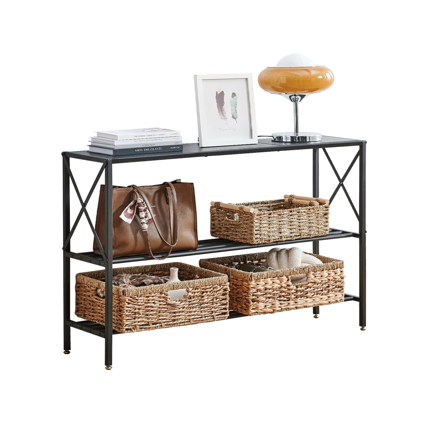 Wimarsbon Console Table,Multifunctional Sofa Side Table with Shelves,Behind Couch TV Tables with Metal Frame,Accent Display Stand for Hallway,Entrance (41.9" 3-Layer Black Frame)