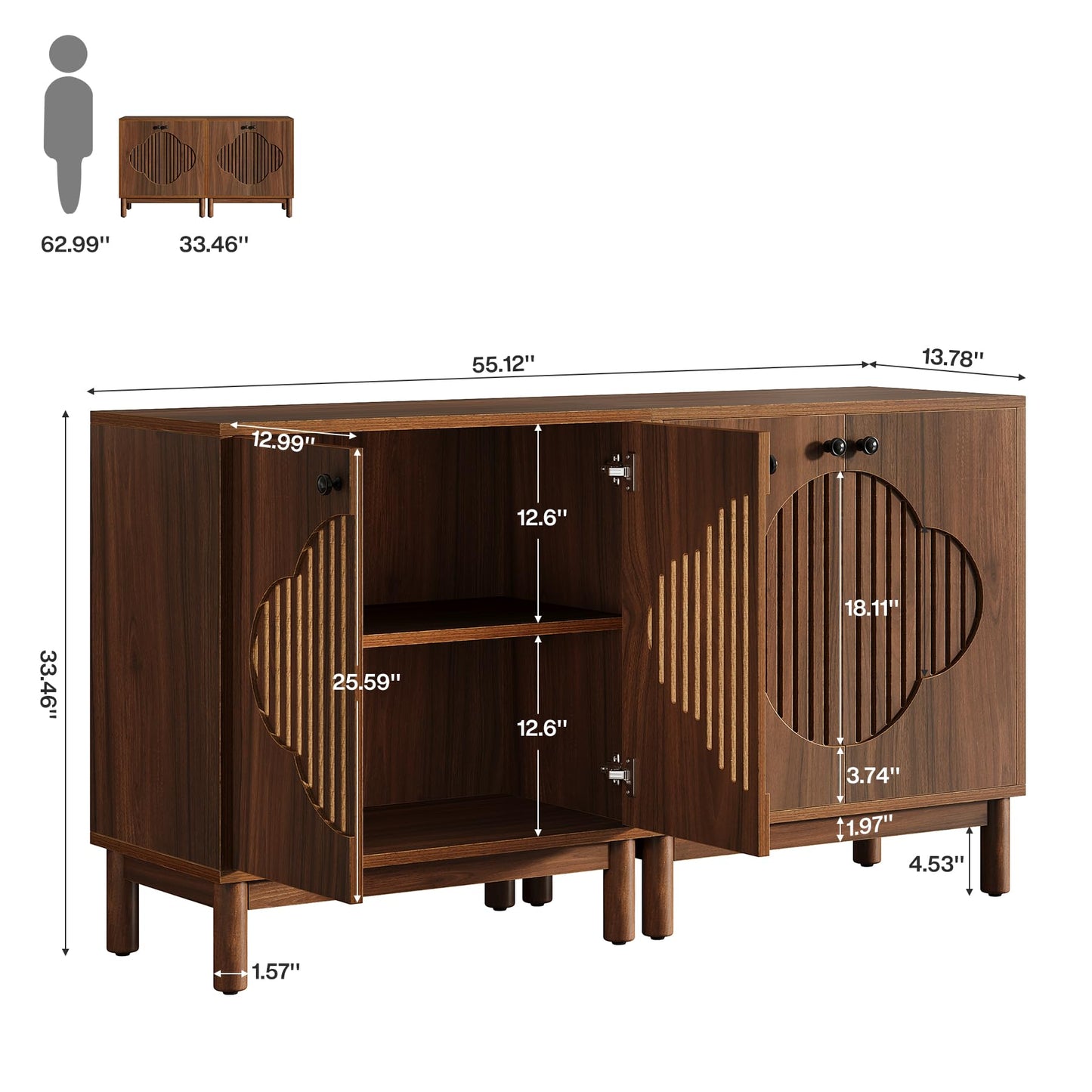 Tribesigns Sideboard Buffet Cabinet, 55" Storage Cabinet with Shelves and Doors, Modern Credenzas for Kitchen, Living Room, Dining Room, Rustic Walnut