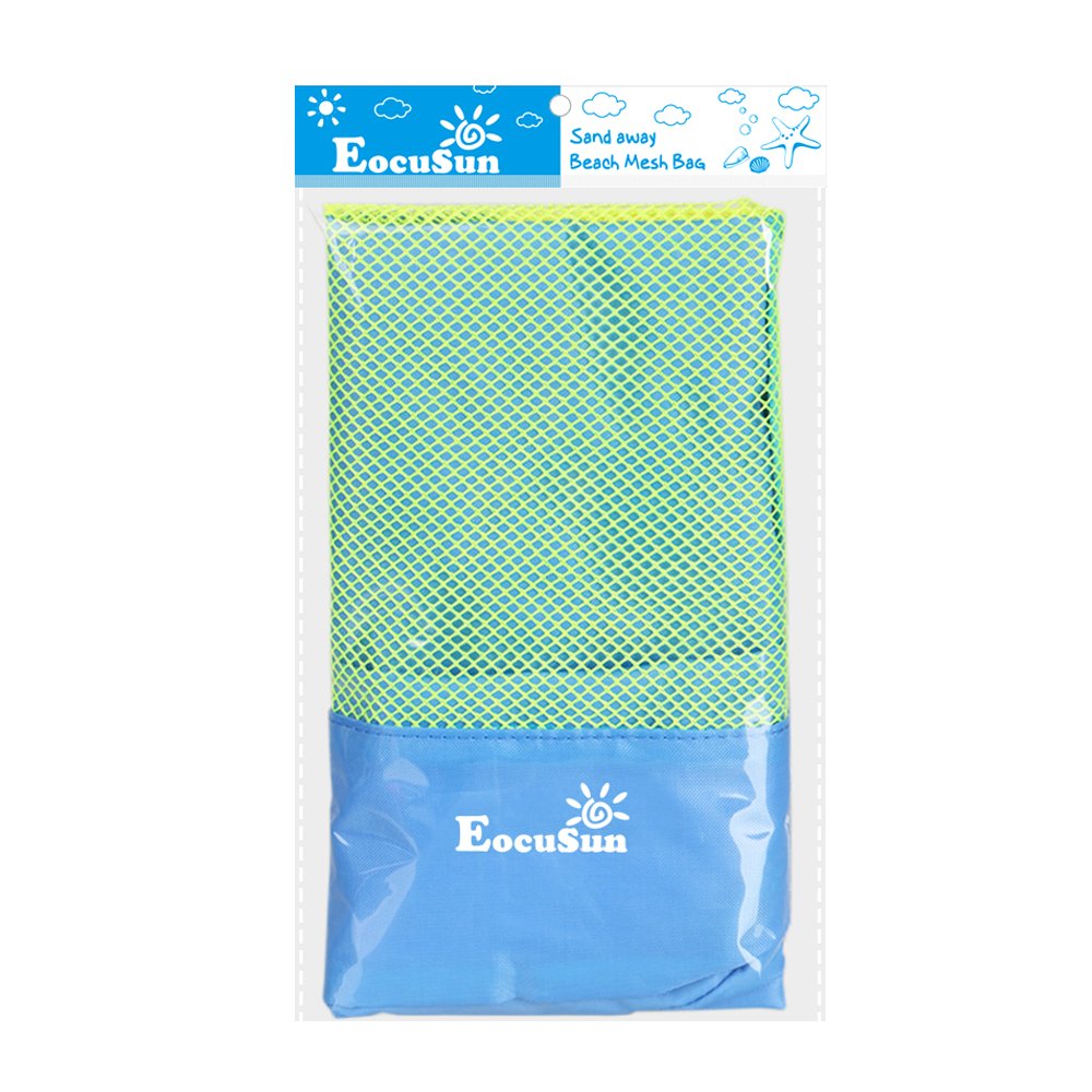 EocuSun Large Mesh Beach Bag Tote Durable Sand Away Drawstring Backpack Swim and Pool Toys Balls Storage Bags Packs, Stay Away From Sand and Water, Toy Not Included, Blue