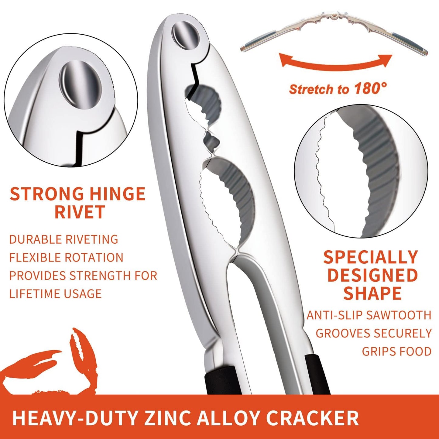 24 Pcs Crab Leg Crackers Set, 12 Nut Crackers, 12 Stainless Steel Forks, Shellfish Crackers and Tools for Seafood Boil Party Supplies, Dishwasher Safe