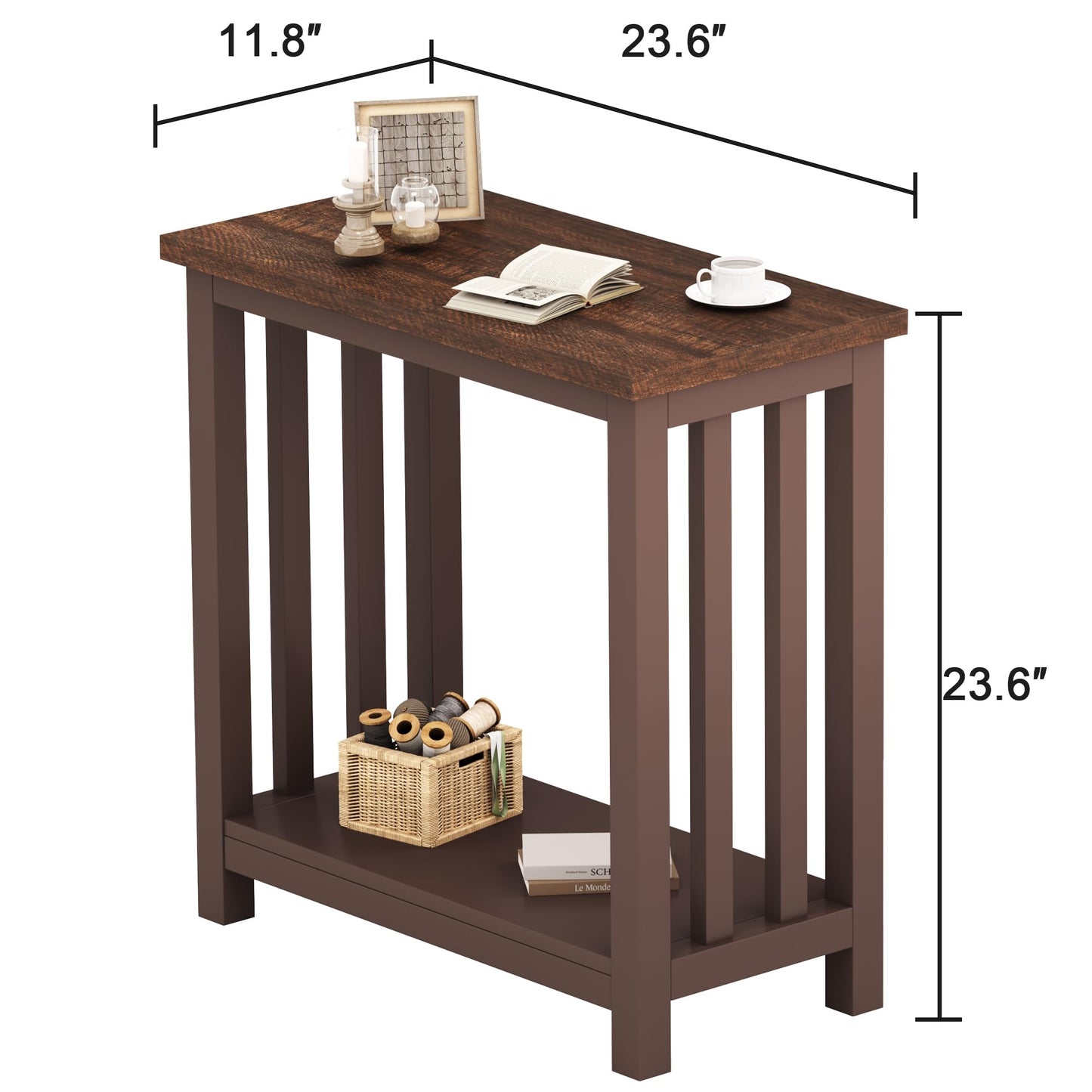 ChooChoo Mission End Tables Set of 2, Narrow Side Tables for Small Spaces, Night Stands with Storage Shelf for Living Room and Bedroom, Espresso
