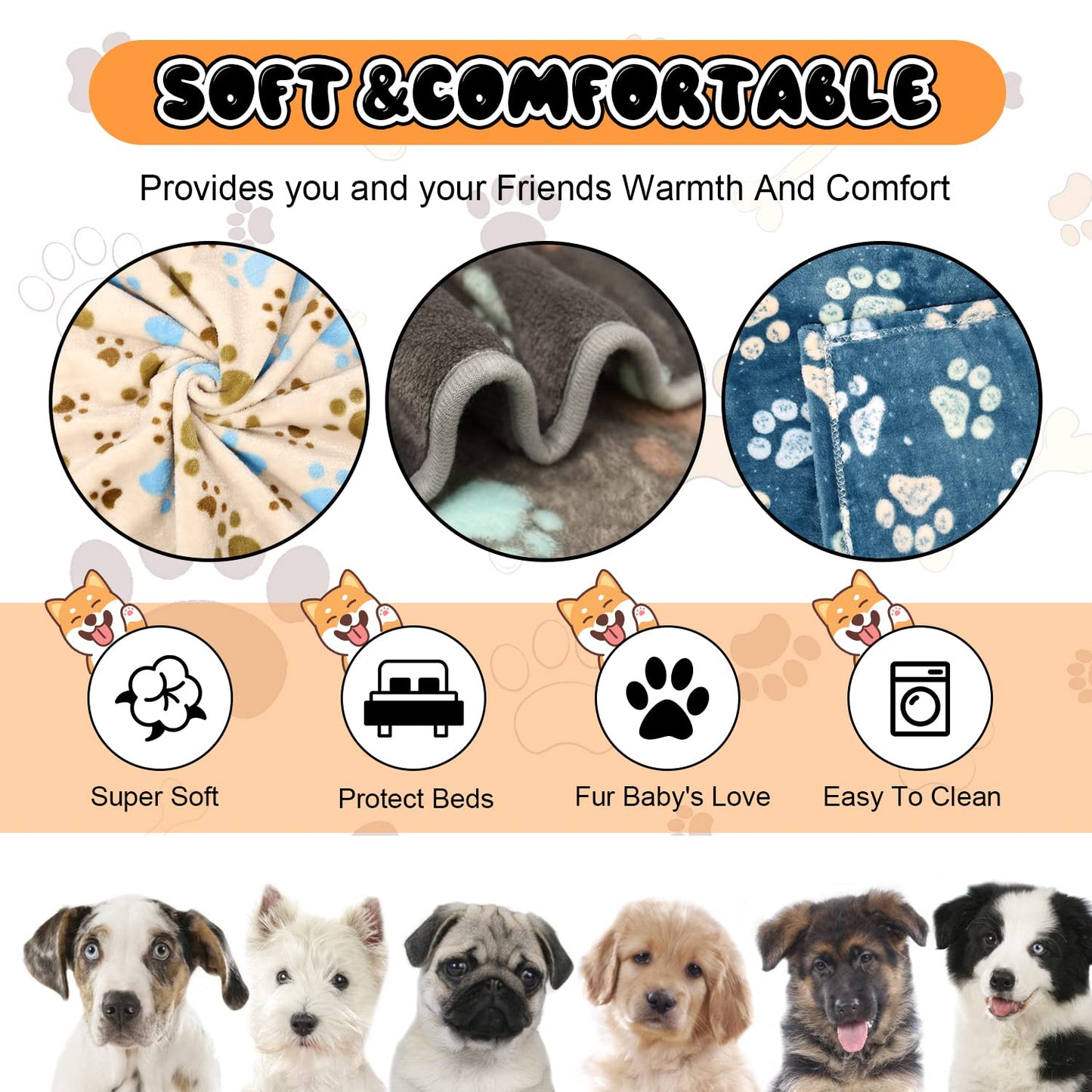 Rezutan 1 Pack 3 Blankets for Dogs, Dog Blankets for Large Dogs, Medium Dog Blanket Super Soft Fluffy Premium Fleece Pet Blanket Flannel Throw for Dog Puppy Cat Paw Blanket(41x31inch)