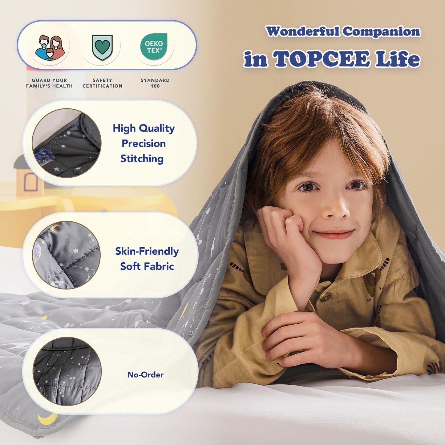 Topcee Weighted Blanket (5 lbs, 36" x 48") Cooling Throw Heavy Blanket for Sleeping Apply to 40-60 lbs, Soft Thick Breathable Blanket with Glass Bead, Easy Care