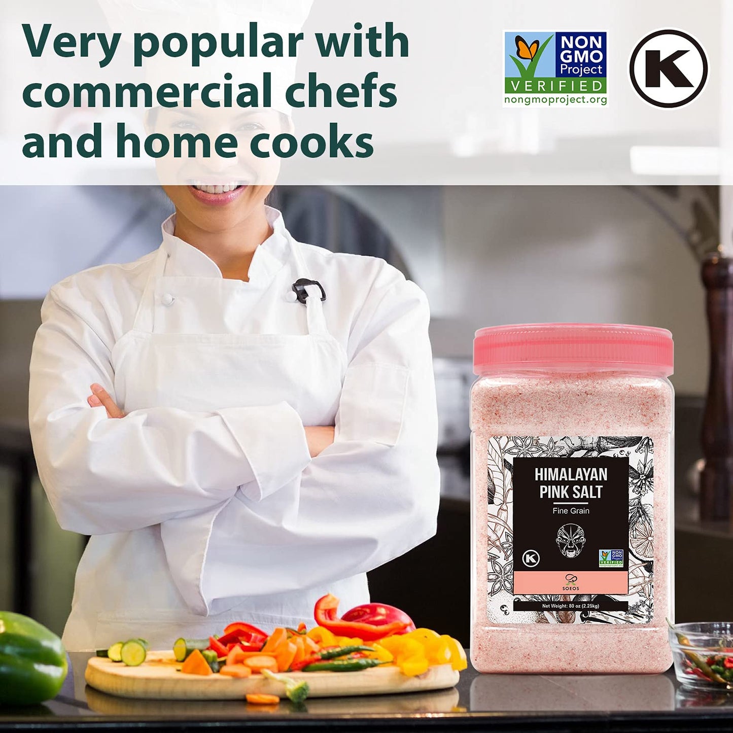 Soeos Himalayan Pink Salt, Fine Grain, 80oz (5 Pound), Non-GMO Himalayan Salt, Kosher Salt, Pink Himalayan Sea Salt Fine