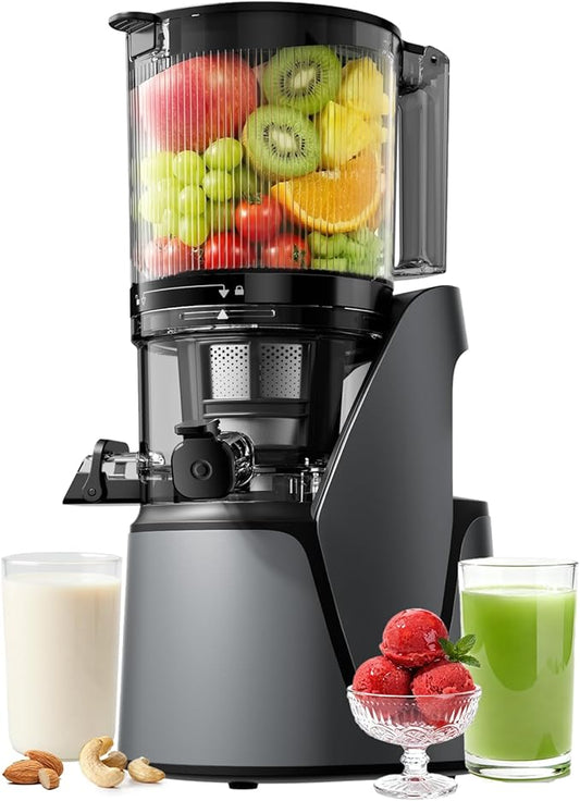 EanOruus Juicer Machines, 3-in-1 Cold Press Juicer with 6.5" Extra Large Chute, 100oz Large Capacity, AC Motor, Makes Juice, Nut Milk & Sorbet, Premium Gray