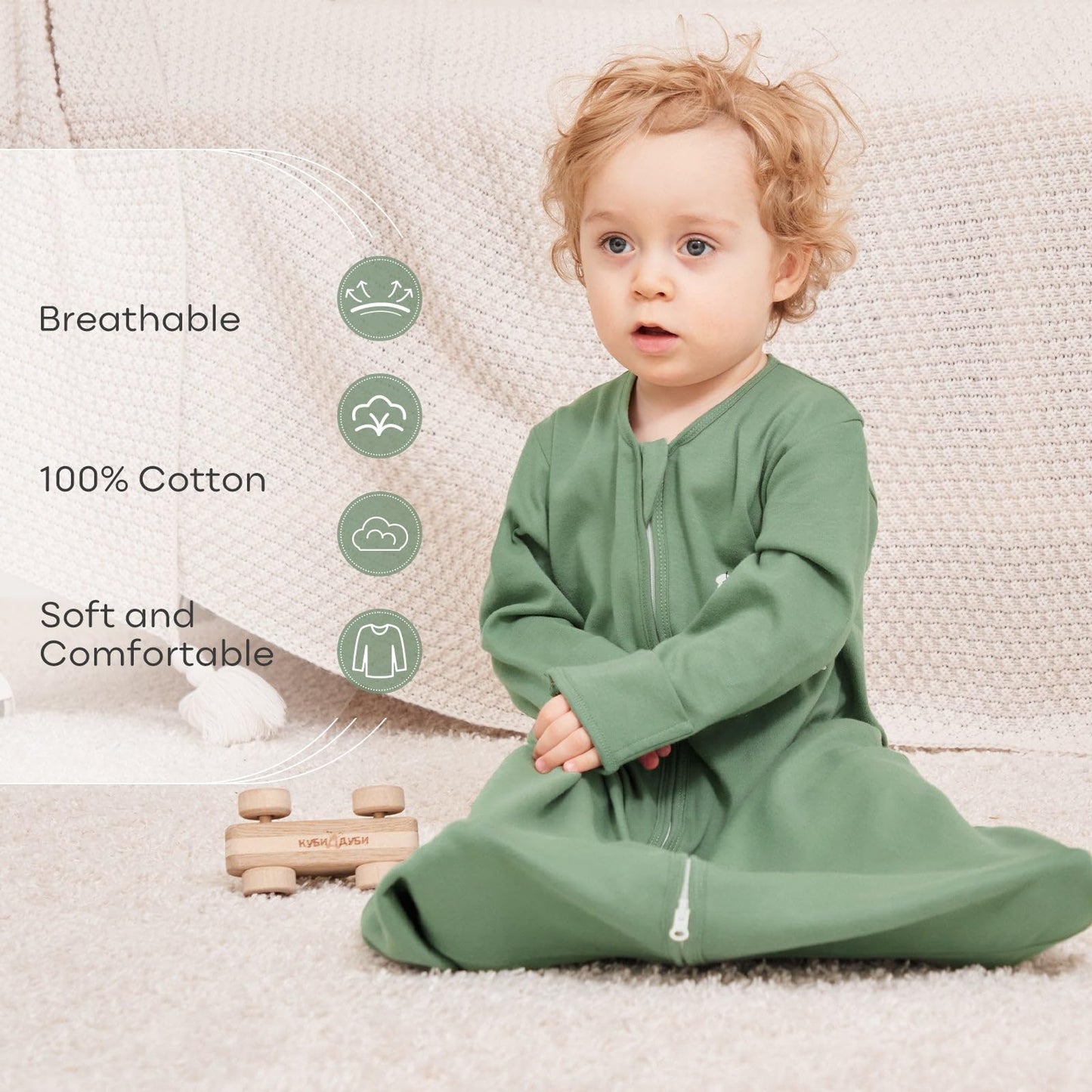 Yoofoss Baby Sleep Sack 12-18 Months Long Sleeve Wearable Blanket Baby 100% Organic Cotton 2-Way Zipper 0.5 Tog Toddler Sleeping Sack, Lightweight(Large)