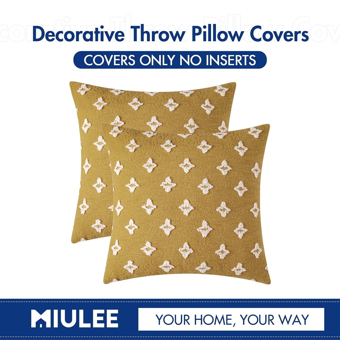 MIULEE Set of 2 Decorative Throw Pillow Covers Rhombic Jacquard Pillowcase Soft Square Cushion Case for Summer Spring Couch Sofa Bed Bedroom Car Living Room 18x18 Inch Yellow