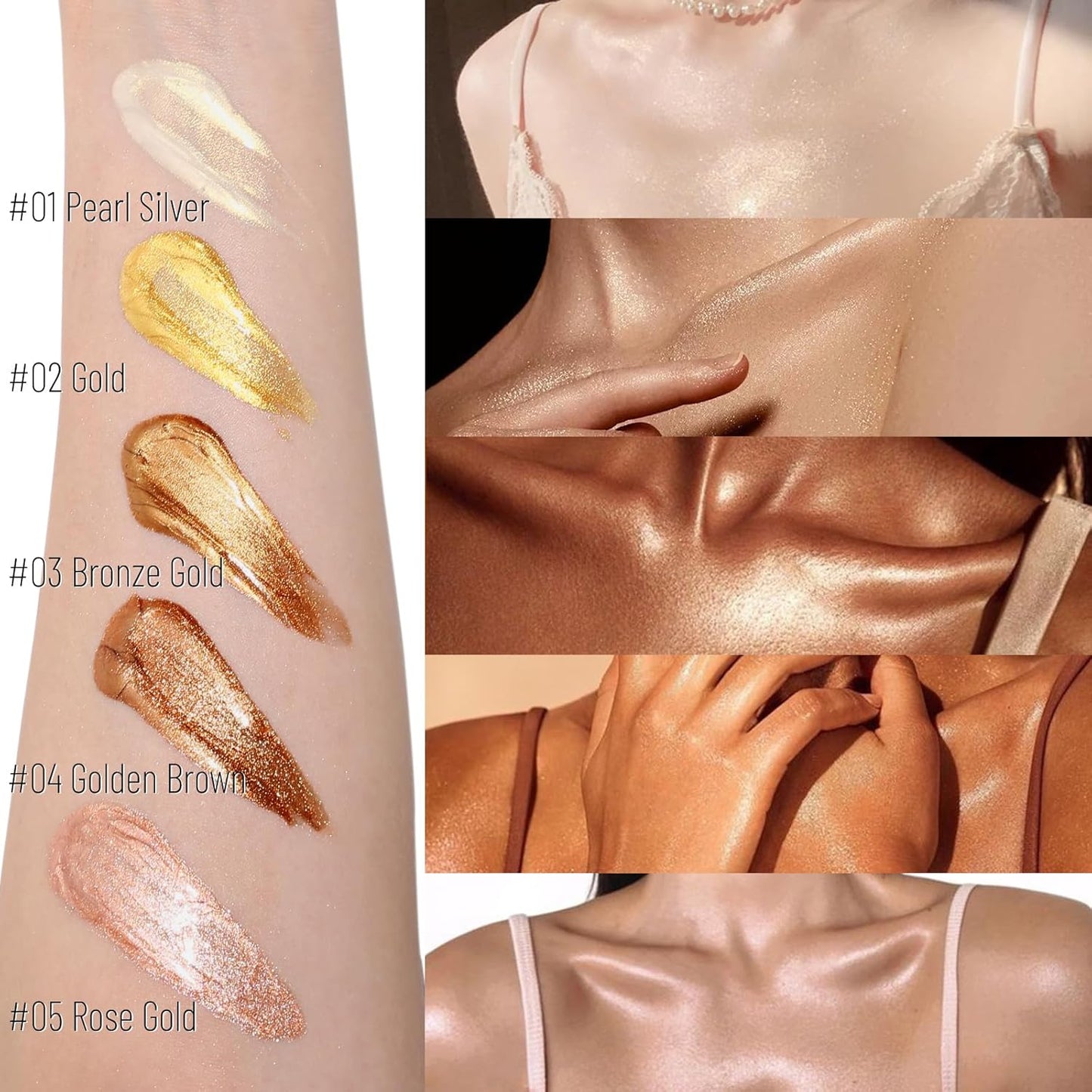 UCANBE Body Shimmer Oil - 100ml Moisturizing Glow Glitter Oil, Waterproof Shimmering Luminizer, Tinted Glowing Bronzer (Rose Gold)