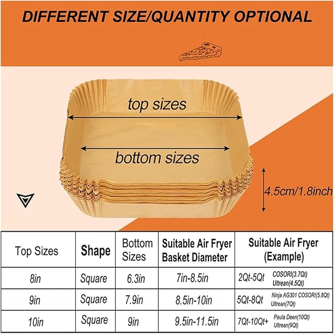 Large Air Fryer Disposable Paper Liners Nonstick 23cm Oven Airfryer Parchment Baking Paper ，Compatible For Ninja，Compatible For COSORI ，Grill Cooking Basket(20cm square,50PC)