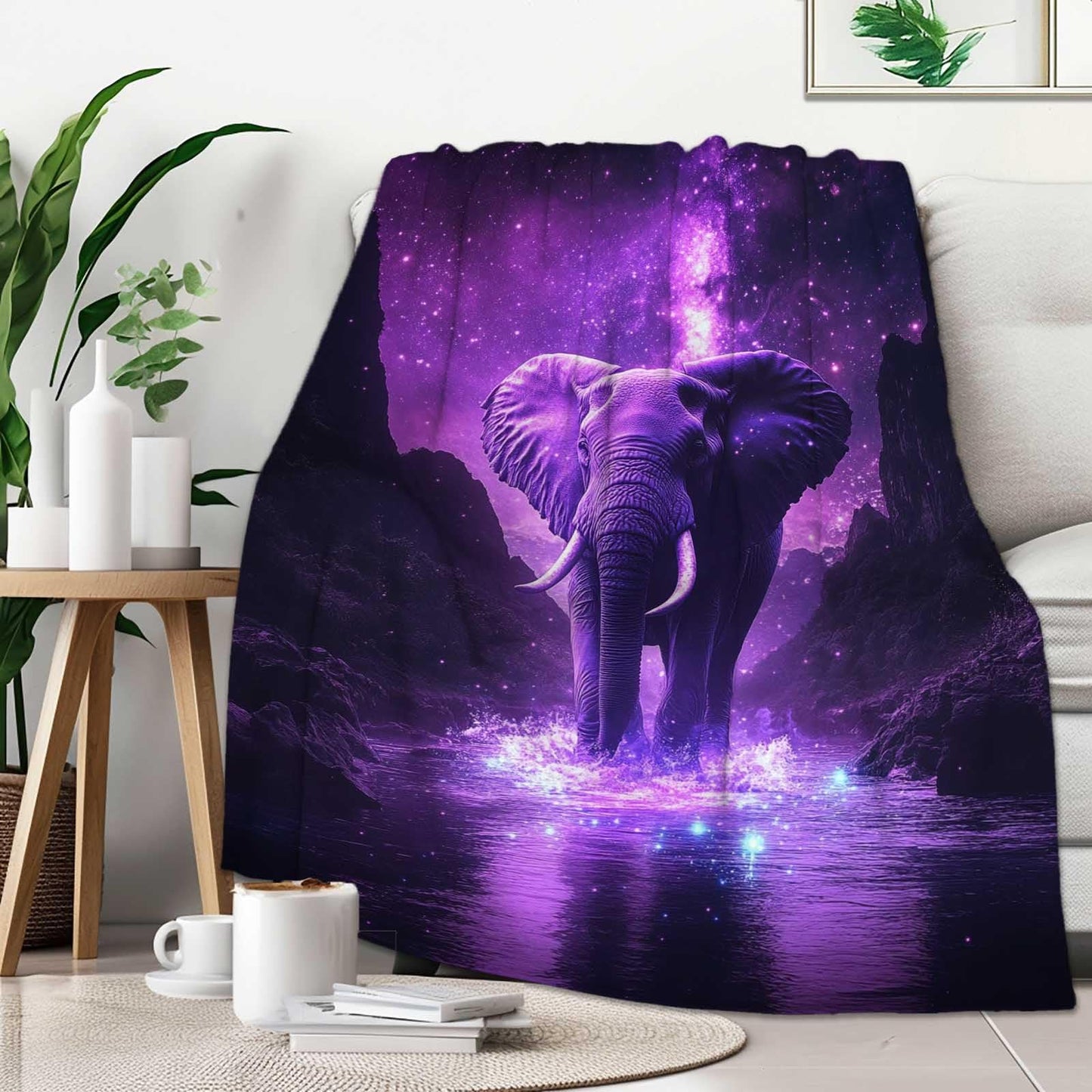 FexNuvko Elephant Throw Blanket, Elephant Gift for Women Men, Fleece Purple Print Pattern, Soft Plush Lightweight for Couch, Sofa, Bed and Living Room Decor, 50x60 inches