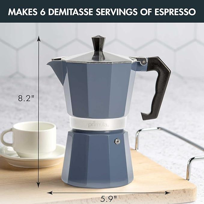 Primula Classic Stovetop Espresso and Coffee Maker, Moka Pot for Italian and Cuban Café Brewing, Greca Coffee Maker, Cafeteras, 6 Espresso Cups, Blue