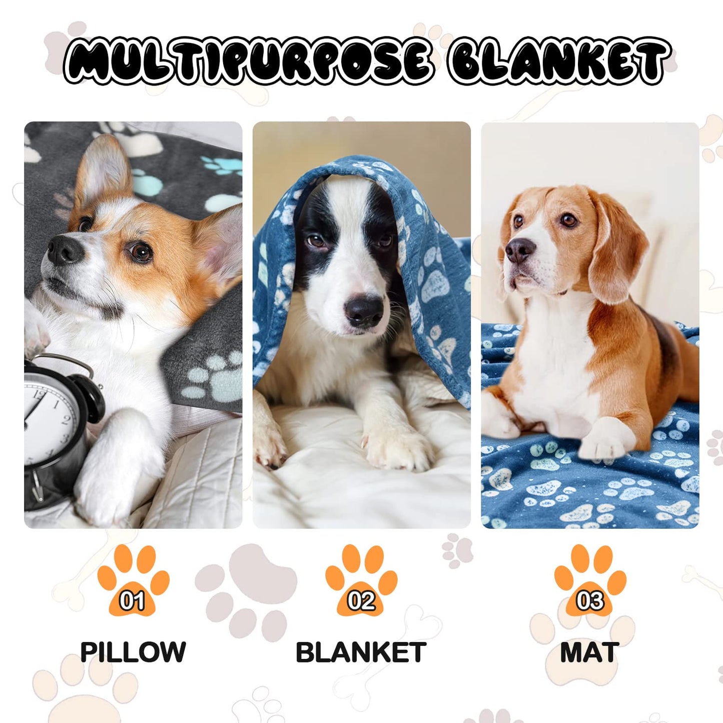 Rezutan 1 Pack 3 Blankets for Dogs, Dog Blankets for Large Dogs, Medium Dog Blanket Super Soft Fluffy Premium Fleece Pet Blanket Flannel Throw for Dog Puppy Cat Paw Blanket(41x31inch)