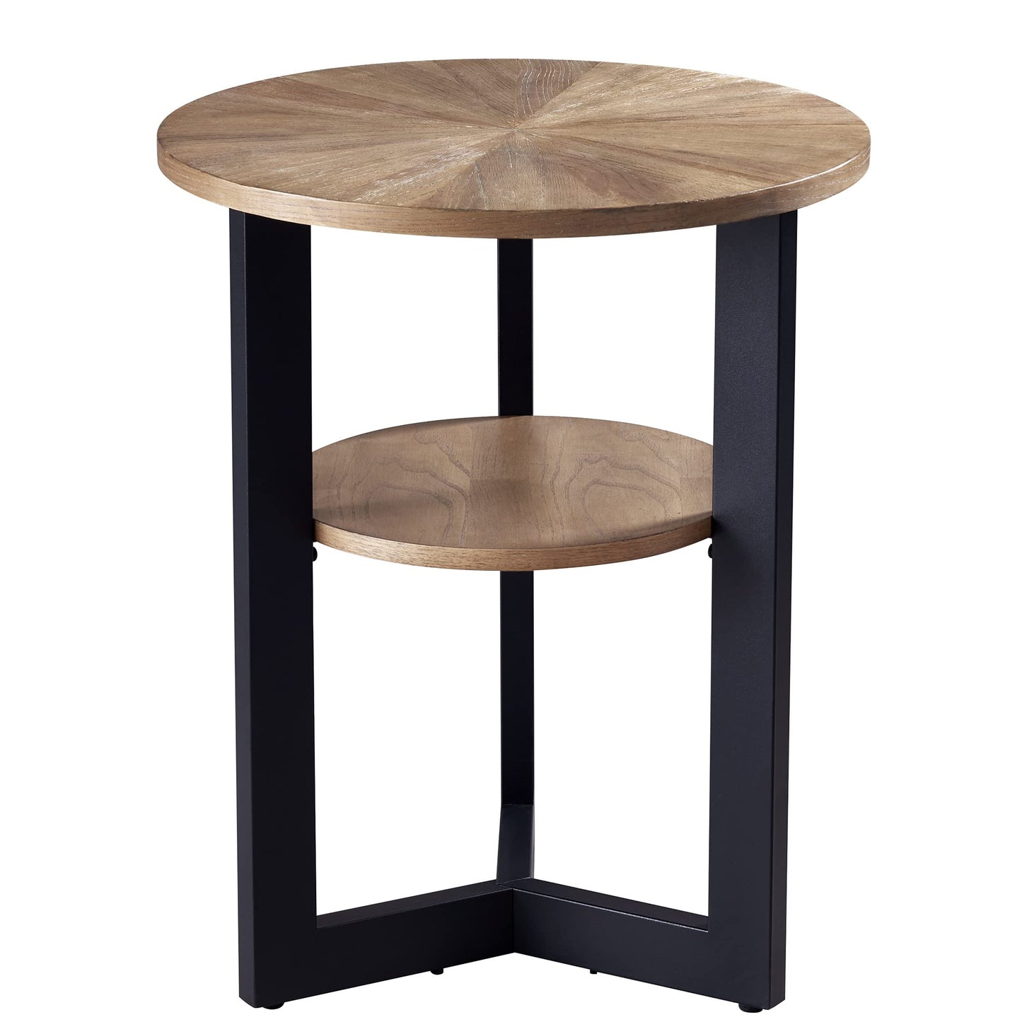 MODERION Round End Table with Storage - Solid Wood & Metal Frame - Corner & Beside Table - Easy Assembly - Living Room, Office & Entryway - Rustic Natural Finish