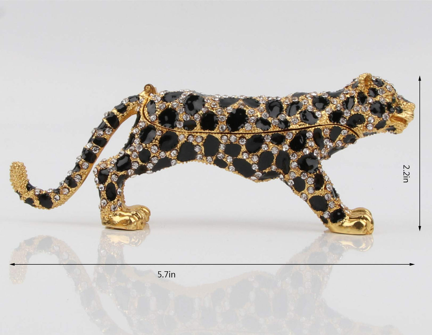 SEVENBEES 24K Golden 5.7in Leopard Jewelry Trinket Boxes Hinged with Crystal Element Design Leopard Figurine Collectible
