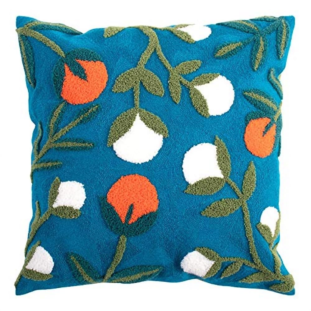 MOCOFO Canvas Embroidered Flower Pillow Case Spring Embroidery Craft Modern Simple Throw Pillow Cover for Sofa,Bedroom,Office (Wild Fruit, 18x18’’)