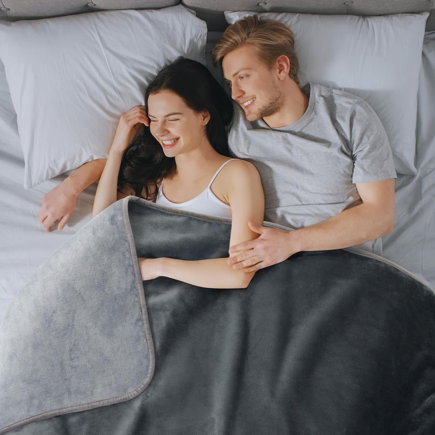 LOOBANI Waterproof Blanket for Bed: Reversible Soft Flannel Love Blanket 60" x 80", Bed Blanket for Couples Washable, Spill-Proof Dog Throw Blanket for Couch, Sofa Protect, Camping, Travel, Grey