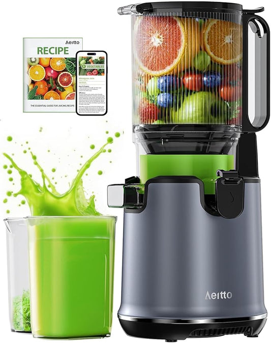 Aeitto Juicer Machines, 5.3" Extra Wide Mouth, Cold Press Juicer, Easy to Clean, Fit Whole Vegetables & Fruits, Professional Juice Extractor Machine,Self Feeding, High Juice Yield