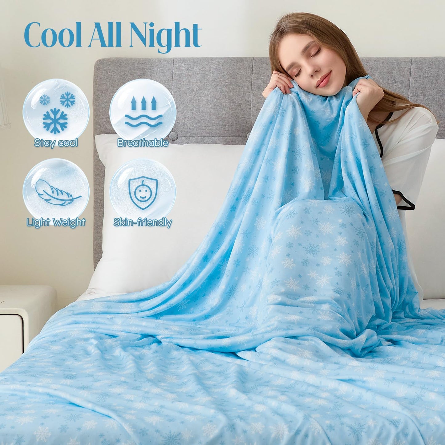 OIGAE Cooling Blanket for Hot Sleepers – Thin Summer Cooling Blanket Throw Size, Q-Max >0.5 Lightweight Cooling Throw Blanket for Bed, Couch, or Sofa – Snowflake Cool Blankets, (Blue, 50" x 70")