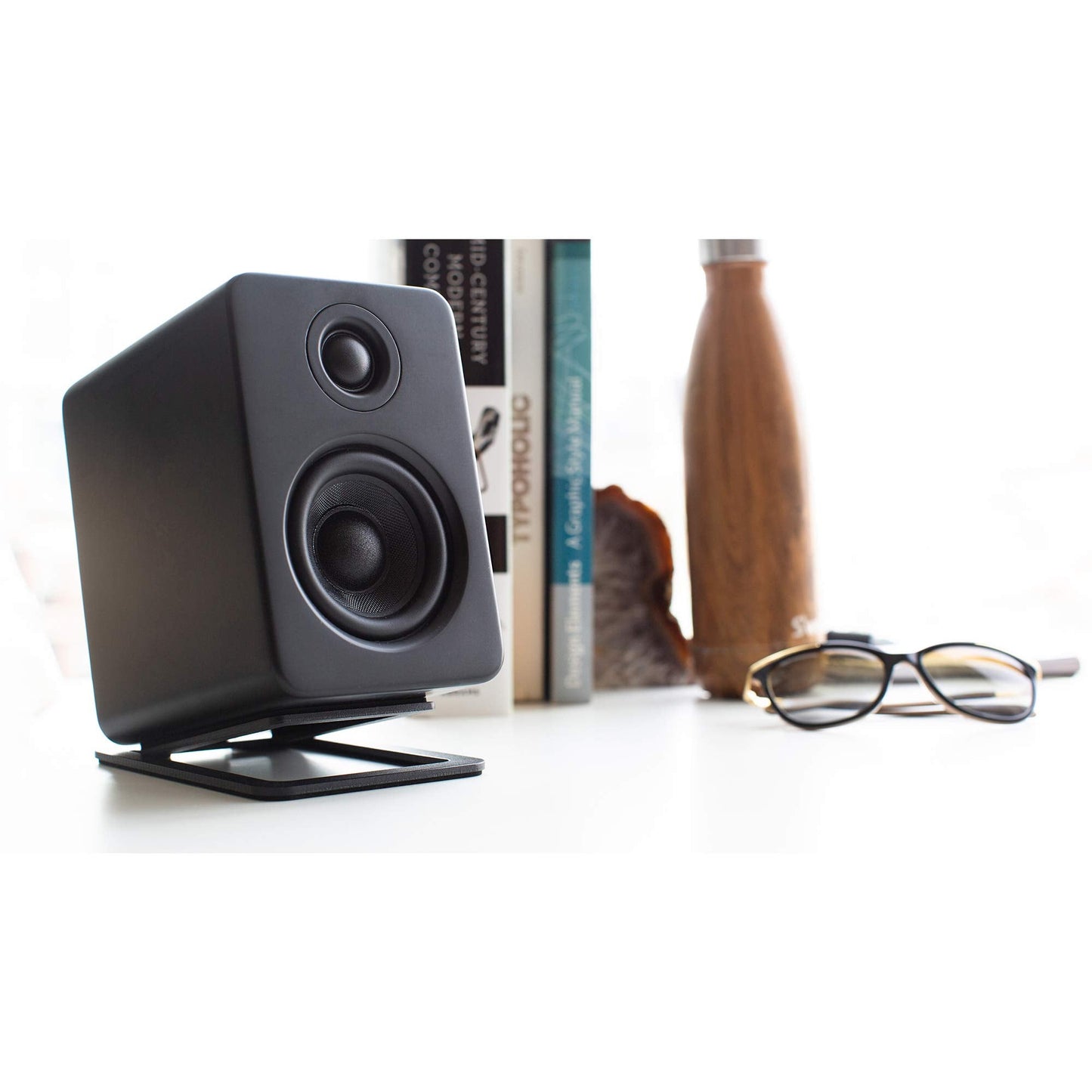Kanto S2 Tilted Desktop Speaker Stands for Small Speakers & Compact 2”-3” Studio Monitors | Supports 6 lbs | Damping Foam Padding | Pair | Black