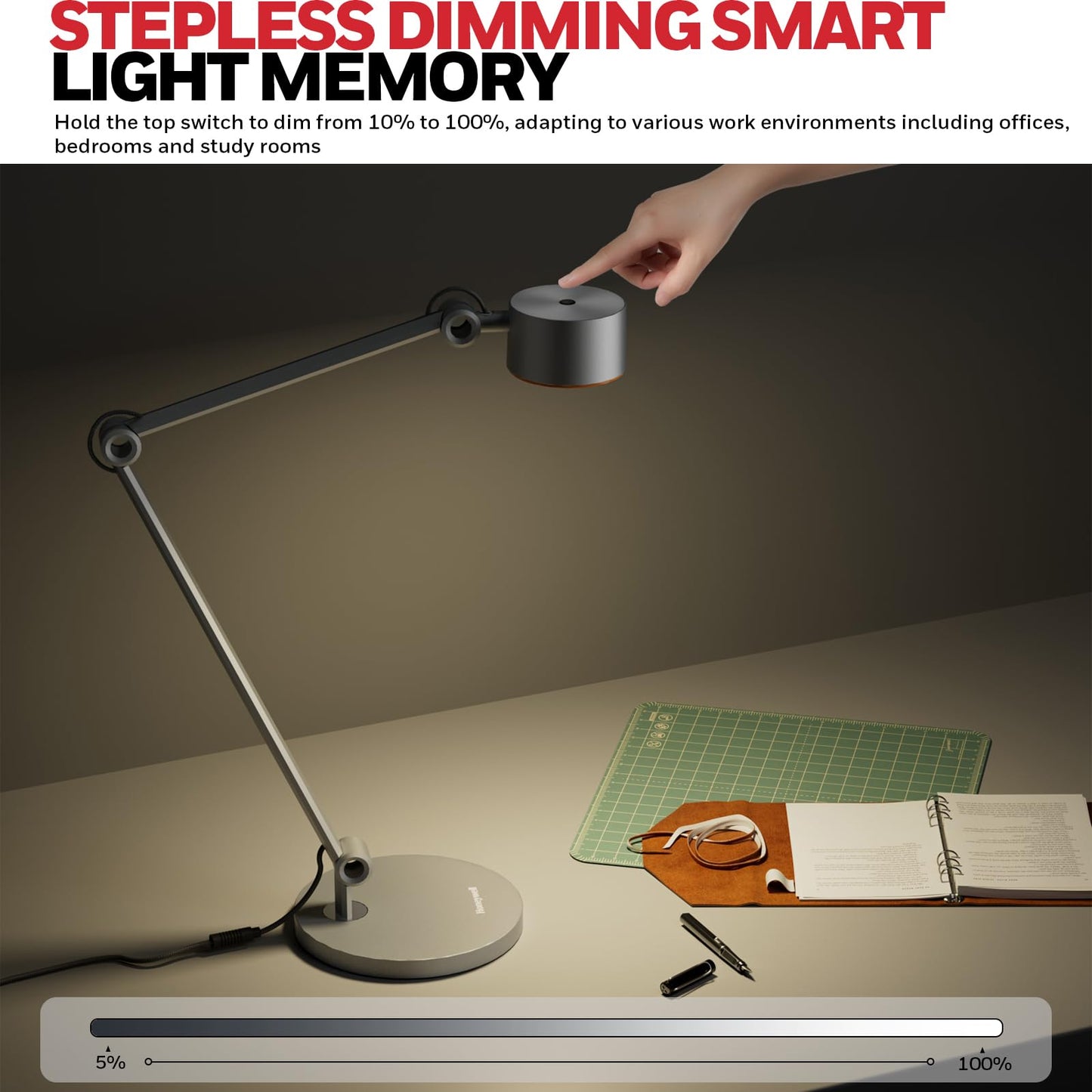HONEYWELL LED Desk Lamp, 01A Sunturalux Desk Light for Home Office, 4000K Dimmable Eye Caring Natural Light Architect Lamp with Metal Swing Arm Lamp for Desk Craft Reading