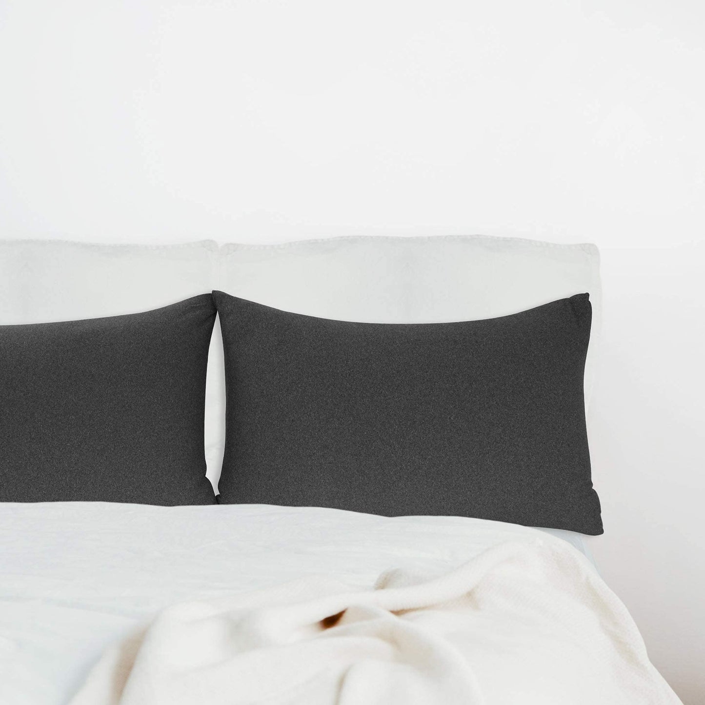 Stretch Pillowcases - Micro Jersey Knit & Ultra Soft Grey Pillow Cases, Standard Size - Set of 2, Heather Gray
