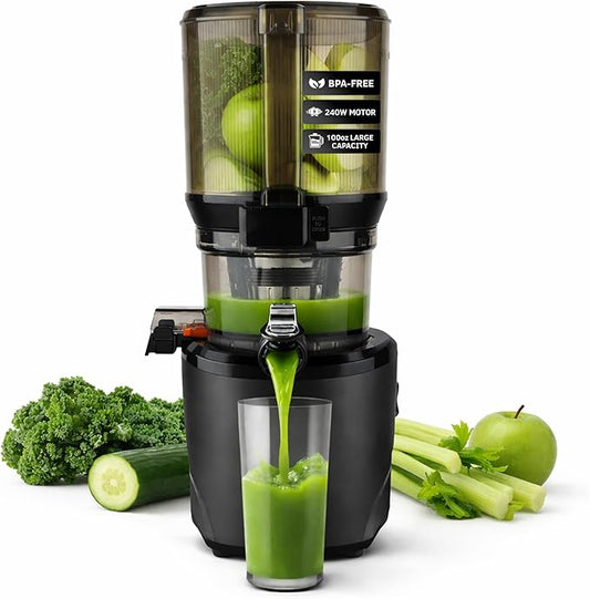 Kuvings AUTO10 Cold Press Juicer Machine – Self-Feeding for Hands-Free Use – Easy to Clean, Quiet 240W Motor, 100 oz Large Masticating Juicer – Designed for Silky Juice with Low Pulp – Matte Black
