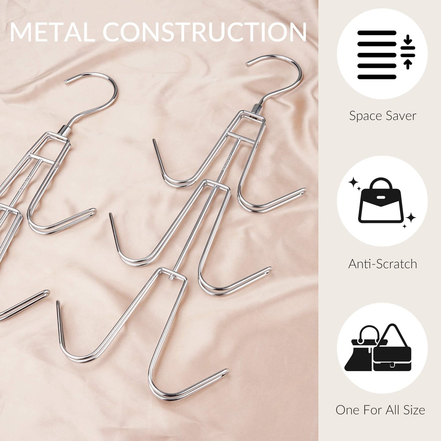 ZEDODIER Purse Hanger Organizer for Closet, 2 Pack Hanging Bag Holder, Keeping Purses Visible and in Good Condition, Metal Handbag Storage Hook Backpack Rack Space Saving Hanger, Silver