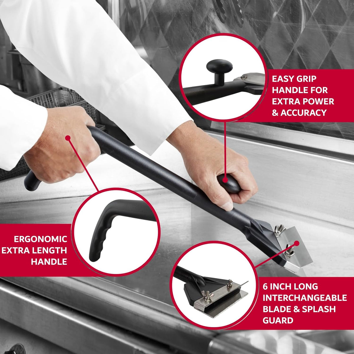 Chef Master Griddle & Flat Iron Grill Scraper, Commercial Blackstone Griddle Scraper, Flat Top Grill, Blackstone Accessories, Removes Grease, Food Debris for Diners, Restaurant & Food Truck - 90254