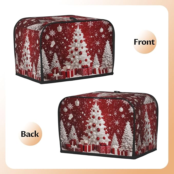 Toaster Cover 2 Slice Red Christmas Tree Ball Xmas Kitchen Small Appliance Covers with Pockets Dust and Fingerprint Protection