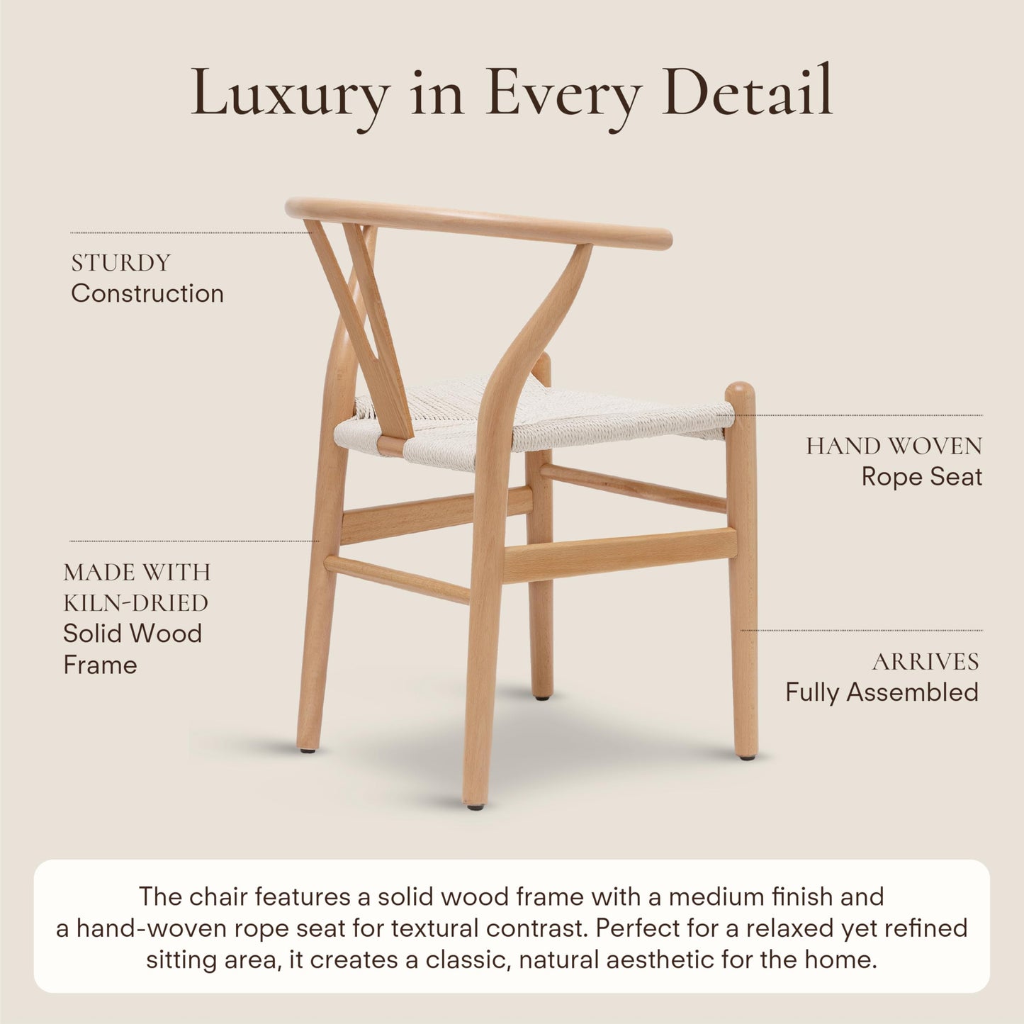Poly and Bark Weave Modern Wooden Mid-Century Dining Chair, Hemp Seat, Natural (Set of 2)