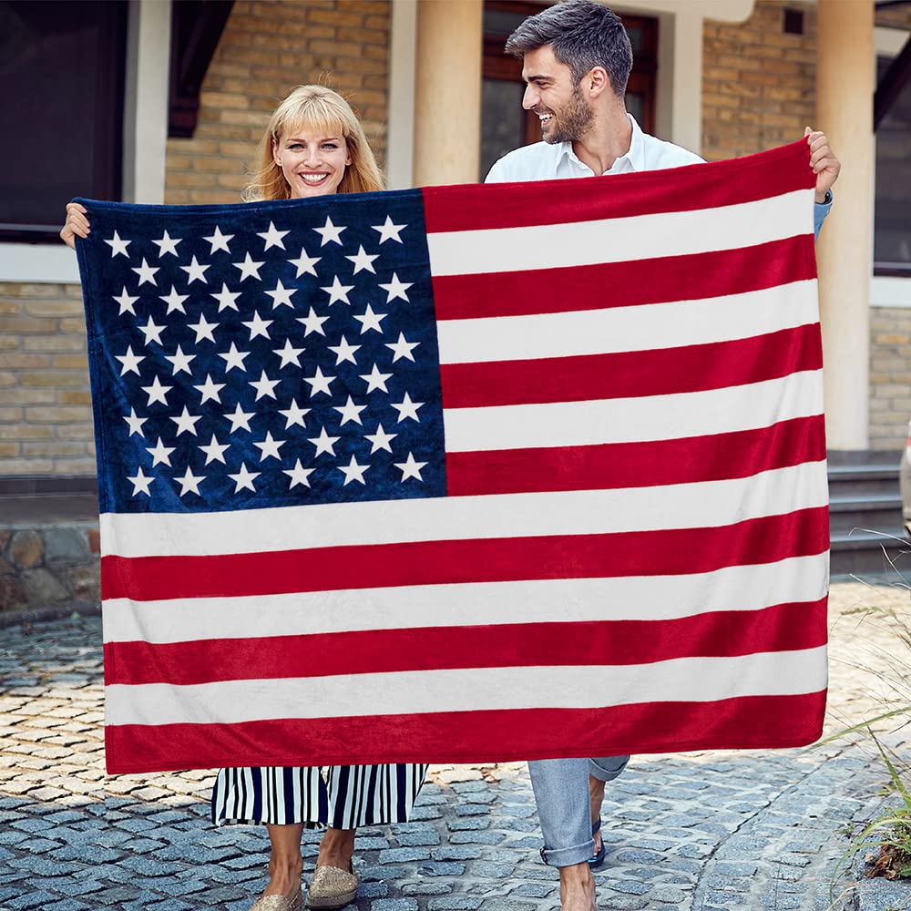 Pavilia Patriotic Blanket - American National Flag Throw Blanket for Sofa Couch Bed, Soft Microfiber Fleece Reversible, USA Military Veteran July 4th Gift - 50 x 60 Inches