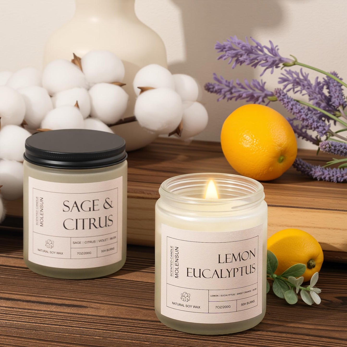 Molensun 4 Pack Candles for Home Scented, Mother's Day Gifts, 28 oz Long Lasting Candles, Soy Candle Set Gift for Women - Lavender Thyme/Lemon Eucalyptus/Sage &Citrus/Vanilla Cupcake