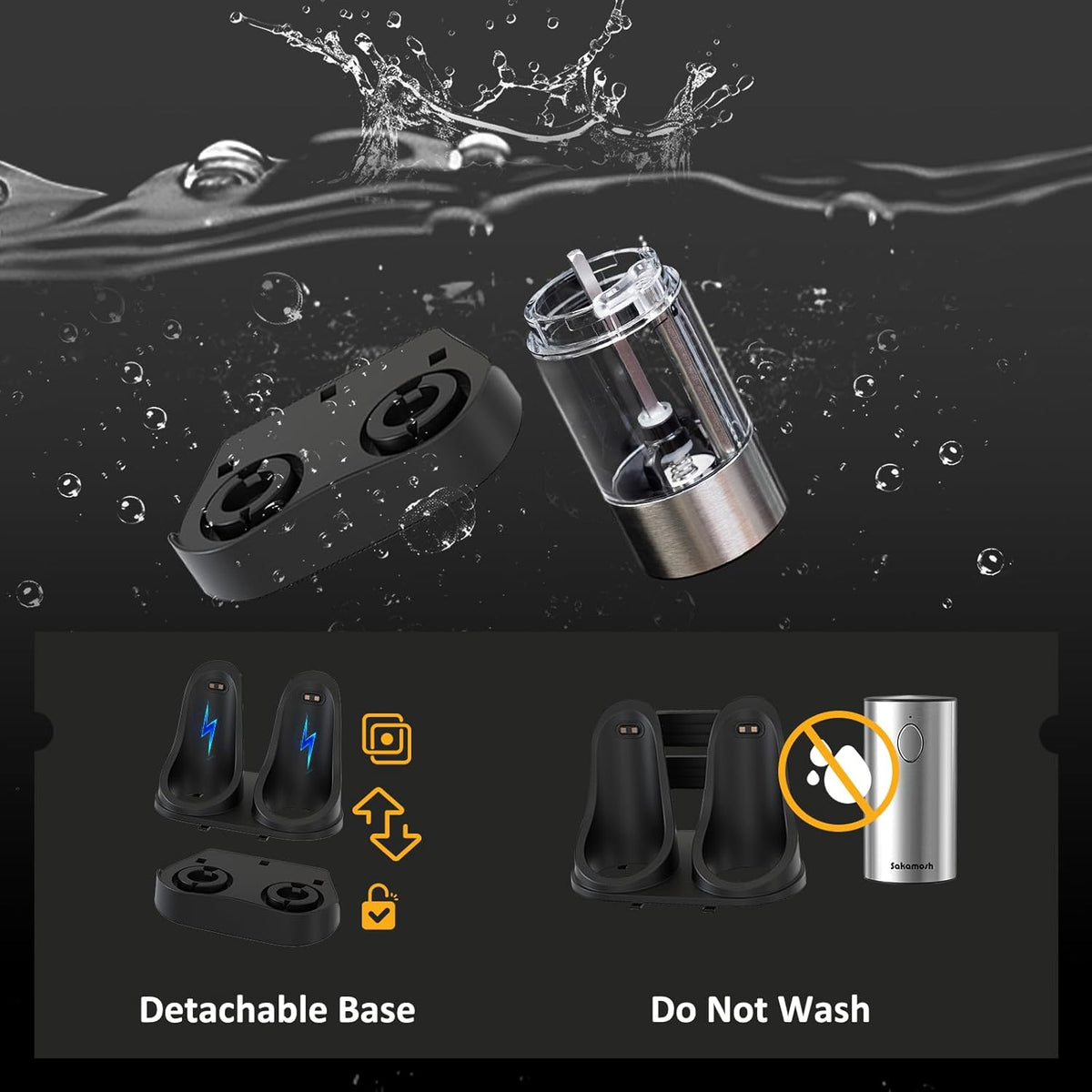 Electric Salt and Pepper Grinder Set USB Rechargeable Base, Stainless Steel Automatic Pepper and Salt Shakers with Adjustable Coarseness, LED Light, Ideal Gifts for Housewarming, Parents, Friends