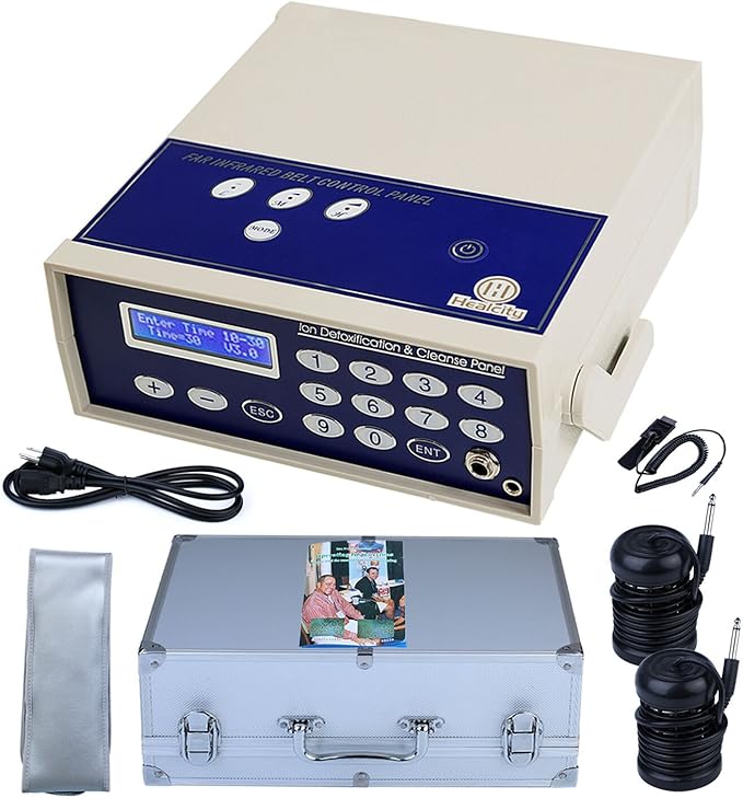 Ionic Foot Bath Detox Machine Birthday Gift Professional Negative Hydrogen Ion Foot Detoxification System with 2 Detox Arrays Far Infrared Wrist Strap Waist Belt Storage Case