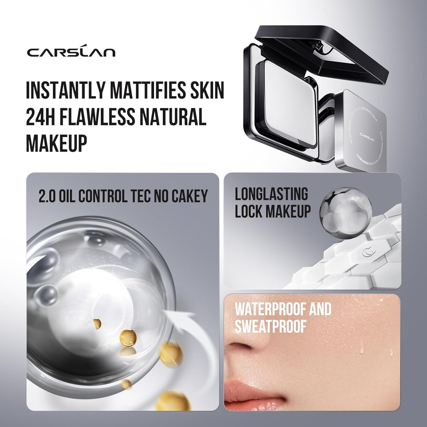 2.0 Black Magnet Soft Focus Powder, Waterproof Translucent Pressed Setting Powder, 24H Longlasting Talc-Free Face Powder, Oil Control Compact Makeup,01 Translucent For Dry&Com Skin, 0.28Oz