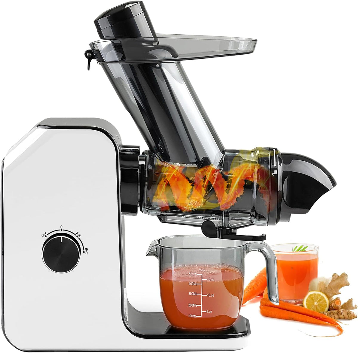 Cold Press Juicer Machine | 3 Inch Wide Chute | High Nutrition & Juice Yield | 3 Juicer Modes | Easy to Clean | Slow Masticating Juicer for Vegetables and Fruits [White]