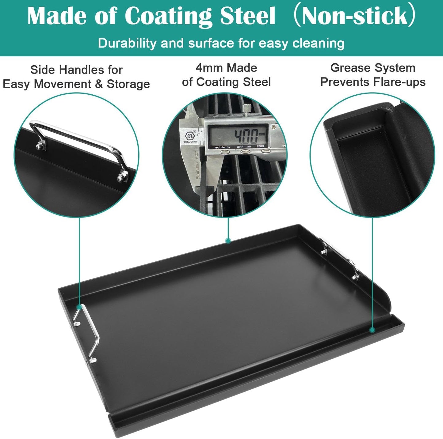 25"x16" Nonstick Coating Griddle for Gas Grill, Universal Griddle Insert for Gas Stove/Gas Grill/Electric/Charcoal, Flat Top Plate for Outdoor Cooking and Camping Grilling