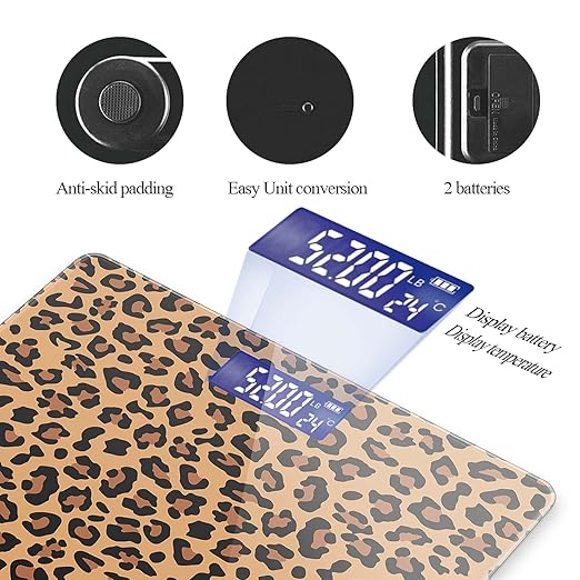 Weight Scale Digital Bathroom Scale Scale for Body Weight 400 lbs Personalized Digital Scale with Backlit Display Easy Read(Battery Not Included) - Leopard Print