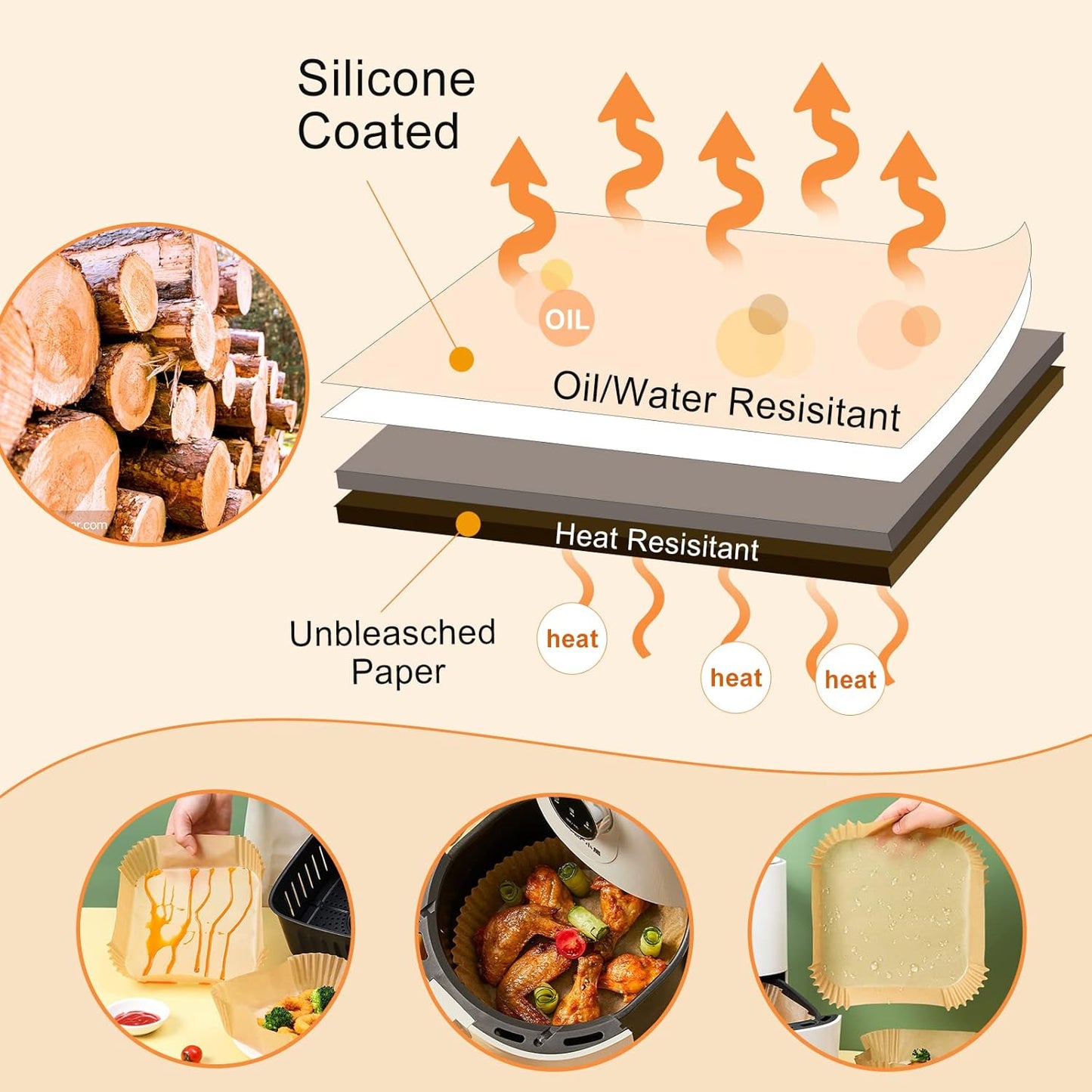 Air Fryer Liners for Ninja, 200 Pcs 8" Round Airfryer Paper Liners Disposable for Oven, Pans & Baking, Non-Stick and Oil Proof Parchment Paper for 5-8 qt Air Fryer Basket by Vailnd