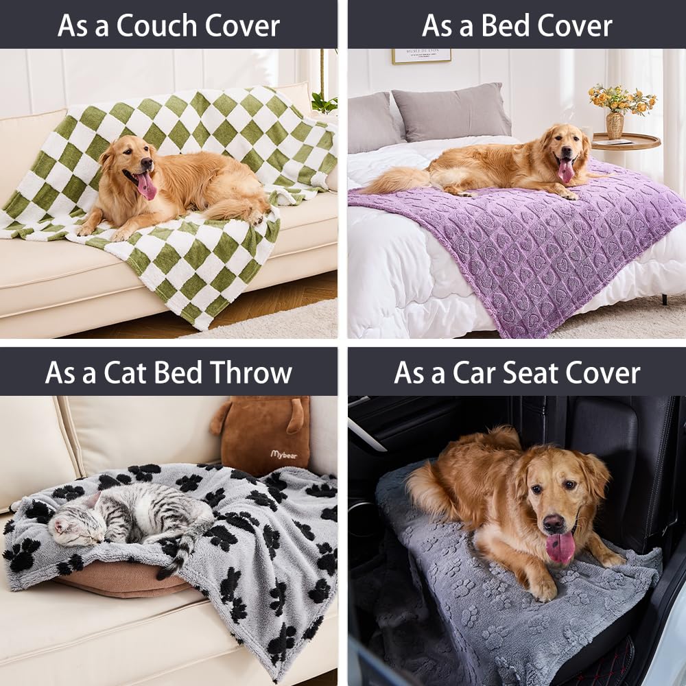 Qeils Jacquard Dog Blankets for Small Dogs, Cozy Calming Blanket for Indoor Cats, 280GSM Coral Fleece Plush Fluffy Throw Blanket, Black Paws, 25x30IN