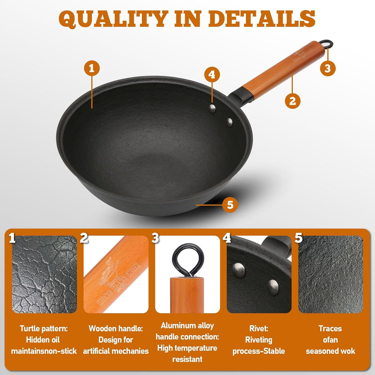 Nonstick Frying Wok Pan Hybrid, 10 Inch Preseasoned Deep Stir Fry Pan Skillet with Glass Lid, Traditional Chinese Cast Iron Wok, No Coated Saucepan for Induction, Electric, Gas, Grill Stoves