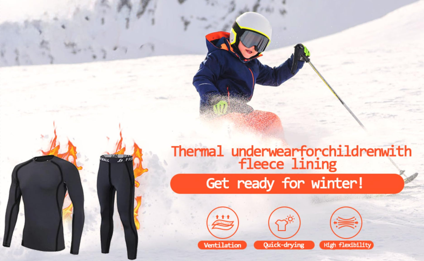 Muzikin Youth Kids'Thermal Underwear Set, Fleece-Lined Compression Shirt & Leggings, Kids Base Layer for Cold Weather Comfort, Moisture-Wicking Base Layer for Sport, Breathable Warm Thermals (30)