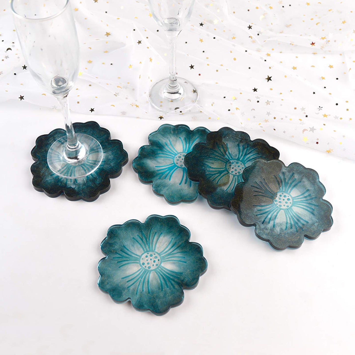Panamalar Silicone Resin Molds, 1PCS Large Resin Tray Mold and 5PCS Coaster Molds for Resin Casting, Flower Shape Epoxy Resin Casting Molds for DIY, Home Decoration, Table Wine Tray-6 PCS