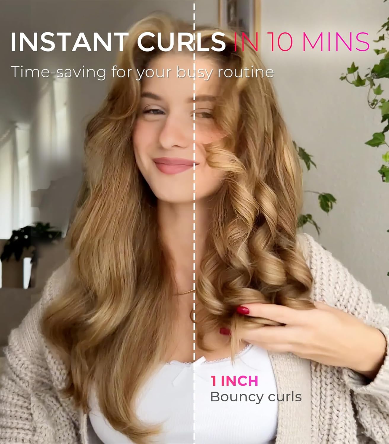 TYMO Automatic Rotating Curling Iron - TYMO CURLPRO Beach Waves Curling Wand, Portable Hair Curler, 500 Million Ionic, Dual Voltage & Lightweight for Travel, Ceramic Coating, 1 Inch, Pink